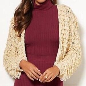 Eva Mendes Cardigan New York and Company Fringe Cropped Sweater Size L
